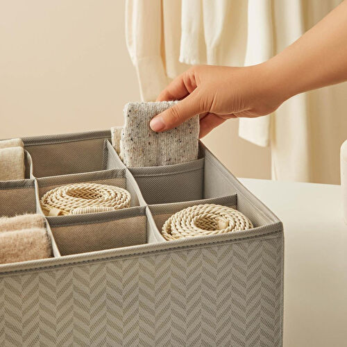 Ocean Home Textile 4'lü Bölmeli Gri Balıksırtı Çekmece İçi Düzenleyici Kutu Set