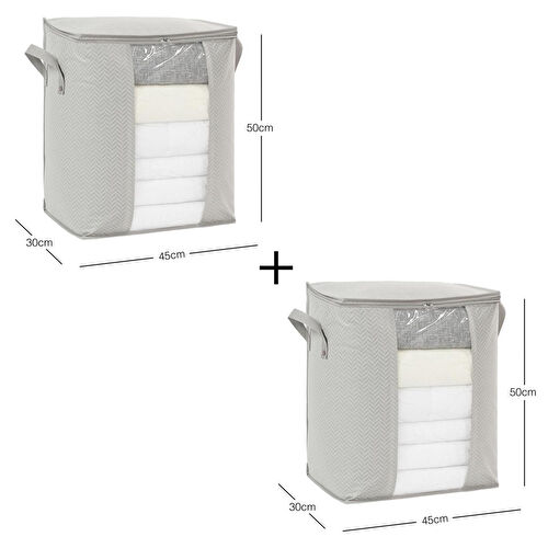 Ocean Home Textile 2'li Pvc Pencereli Gri Balıksırtı Hurç Set 45 X 30 X 50 Cm