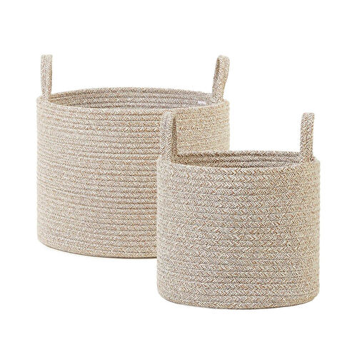 Ocean Home Textile 2'li Bej Kırçıllı Pamuklu Halat Sepet Set 26 X 22 / 35 X 27 Cm