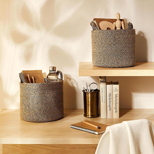 Ocean Home Textile 2'li Siyah Kırçıllı Jüt Halat Sepet Set 26 X 22 Cm