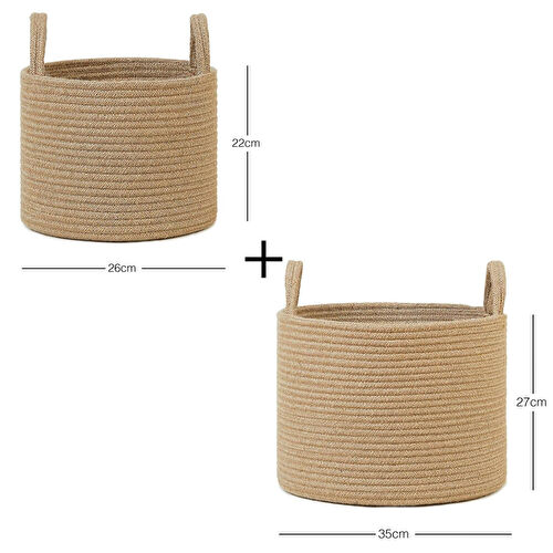 Ocean Home Textile 2'li Jüt Halat Sepet Set 26 X 22 / 35 X 27 Cm