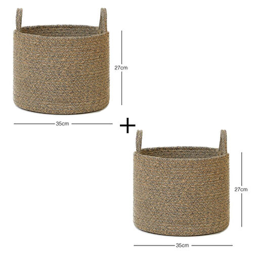 Ocean Home Textile 2'li Siyah Kırçıllı Jüt Halat Sepet Set 35 X 27 Cm