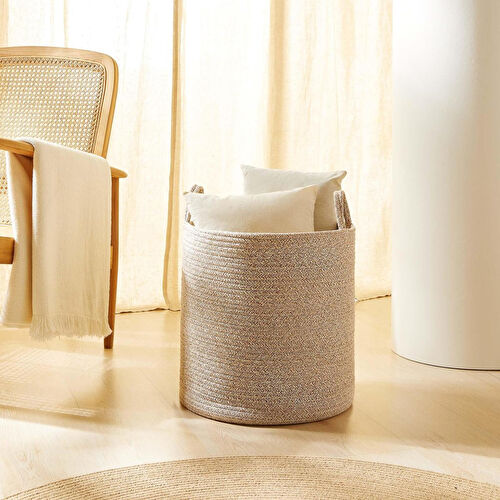 Ocean Home Textile Bej Kırçıllı Pamuklu Halat Sepet 40 X 40 Cm