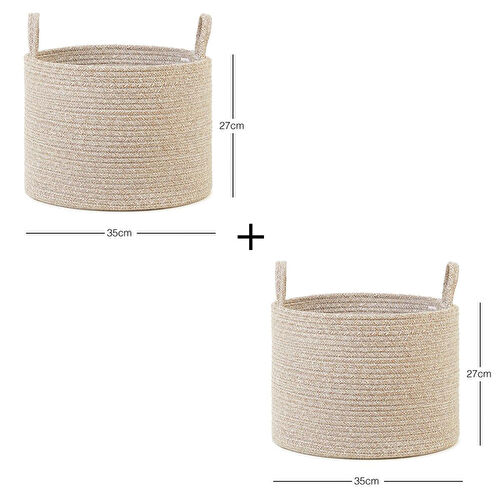 Ocean Home Textile 2'li Bej Kırçıllı Pamuklu Halat Sepet Set 35 X 27 Cm