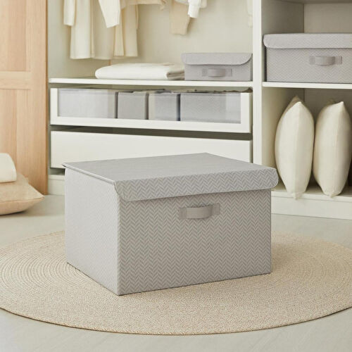 Ocean Home Textile Gri Balıksırtı Kapaklı Kutu 48 X 40 X 30 Cm