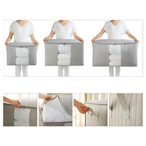 Ocean Home Textile 3'lü Pvc Pencereli Gri Renk Kapitone Hurç Set