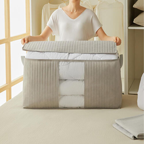 Ocean Home Textile 2'li Mega Boy Pvc Pencereli Gri Renk Kapitone Hurç Set 75 X 40 X 40 Cm