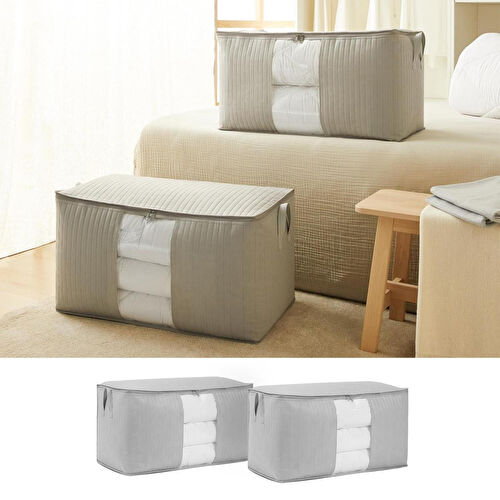 Ocean Home Textile 2'li Mega Boy Pvc Pencereli Gri Renk Kapitone Hurç Set 75 X 40 X 40 Cm