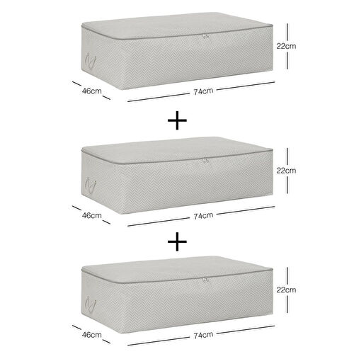 Ocean Home Textile 3'lü Mega Boy Gri Balıksırtı Baza Altı Hurç Set 74 X 46 X 22 Cm