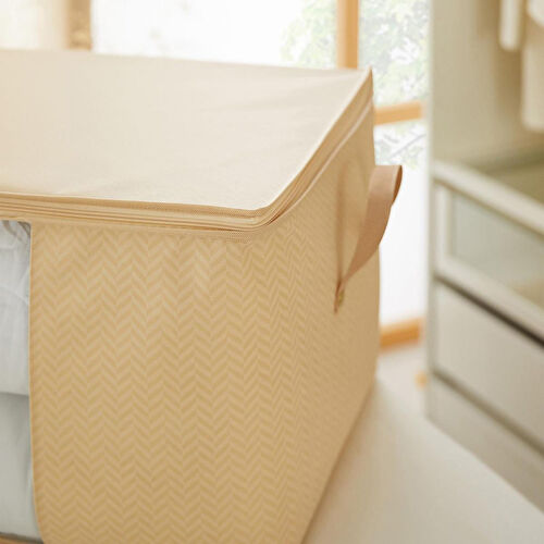 Ocean Home Textile Büyük Boy Pvc Pencereli Bej Balıksırtı Hurç 60 X 43 X 35 Cm