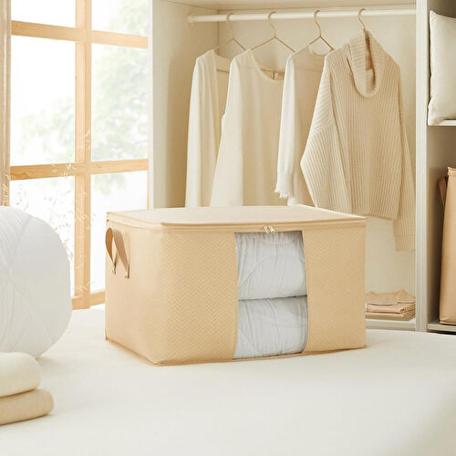 Ocean Home Textile Büyük Boy Pvc Pencereli Bej Balıksırtı Hurç 60 X 43 X 35 Cm