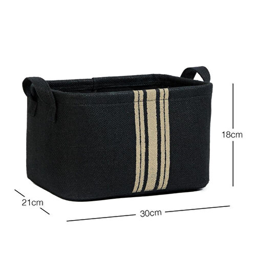 Ocean Home Textile Çizgili Siyah Renk Jüt Sepet 30 X 21 X 18 Cm