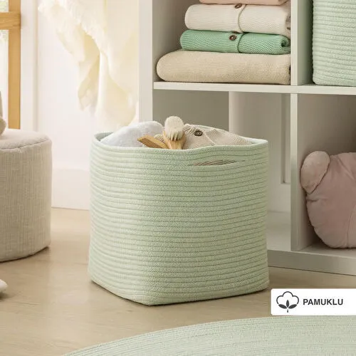 Ocean Home Textile Mint Kırçıllı Pamuklu Sepet 30 X 30 X 30 Cm