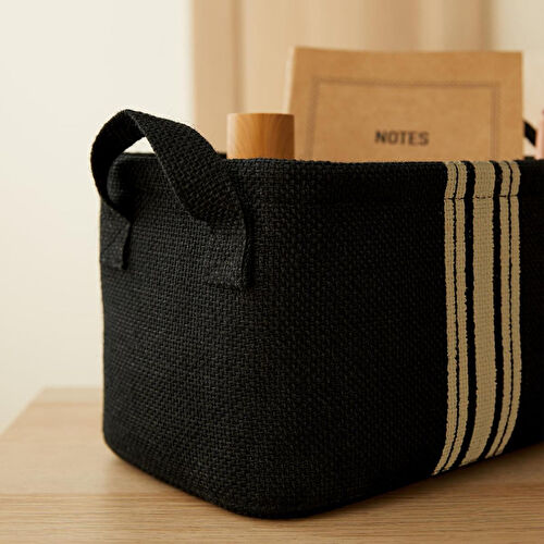 Ocean Home Textile Çizgili Siyah Renk Jüt Sepet 24 X 17 X 14 Cm