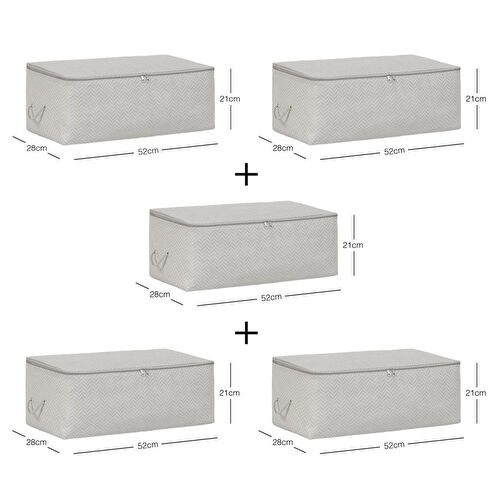 Ocean Home Textile 5'li Orta Boy Gri Balıksırtı Hurç Set 52 X 28 X 21 Cm