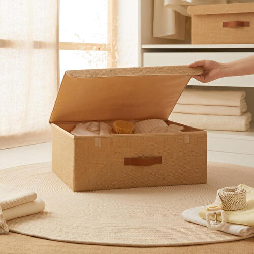 Ocean Home Textile Jüt Kapaklı Kutu 48 X 40 X 19 Cm