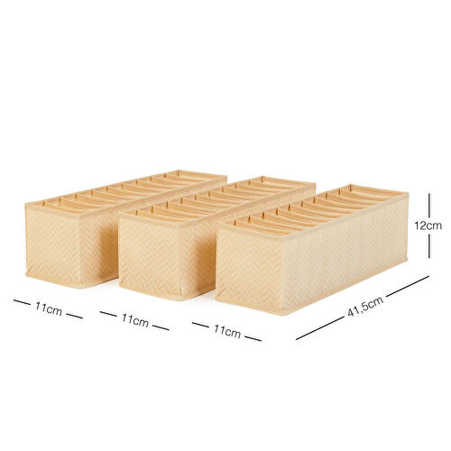 Ocean Home Textile 3'lü 10 Bölmeli Bej Balıksırtı Çekmece Düzenleyici Set