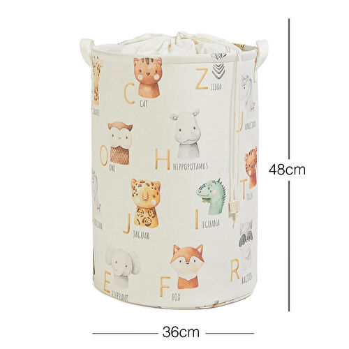 Ocean Home Textile Çocuk Odası Ağzı Büzgülü Sevimli Hayvanlar Oyuncak Sepeti 36 X 48 Cm