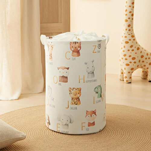 Ocean Home Textile Çocuk Odası Ağzı Büzgülü Sevimli Hayvanlar Oyuncak Sepeti 36 X 48 Cm