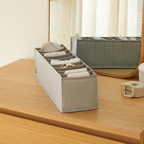 Ocean Home Textile 10 Bölmeli Gri Balıksırtı Çekmece Düzenleyici 11 X 41,5 X 12 Cm