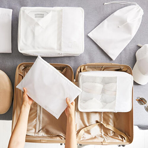 Ocean Home Textile 4'lü Yıkanabilir Beyaz Renk Paraşüt Kumaş Bavul İçi Organizer Set