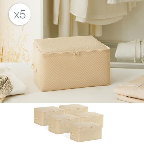 Ocean Home Textile 5'li Küçük Boy Bej Balıksırtı Hurç Set 30 X 22 X 18 Cm