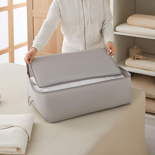 Ocean Home Textile Büyük Boy Gri Balıksırtı Baza Altı Hurç 62 X 46 X 22 Cm