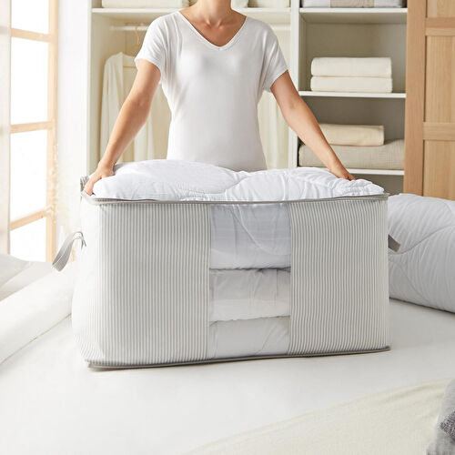 Ocean Home Textile Mega Boy Pvc Pencereli Gri Çizgili Stuff & Things Hurç 75 X 40 X 40 Cm