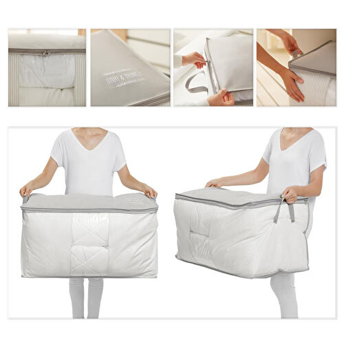 Ocean Home Textile Mega Boy Pvc Pencereli Gri Çizgili Stuff & Things Hurç 75 X 40 X 40 Cm