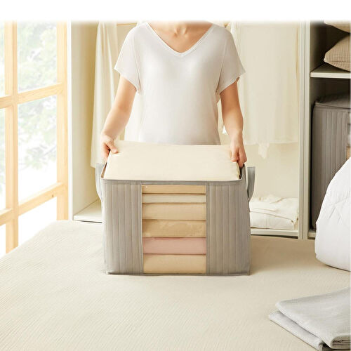 Ocean Home Textile Orta Boy Pvc Pencereli Gri Renk Kapitone Hurç 45 X 40 X 30 Cm