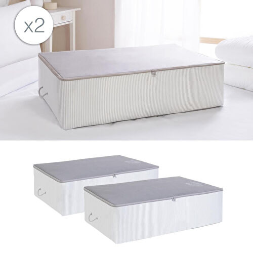 Ocean Home Textile 2 Adet Mega Boy Gri Çizgili Stuff&things Baza Altı Hurç Set 74 X 46 X 22 Cm
