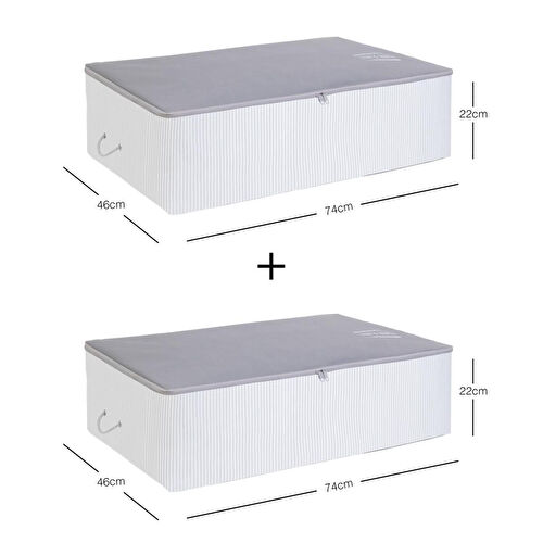 Ocean Home Textile 2 Adet Mega Boy Gri Çizgili Stuff&things Baza Altı Hurç Set 74 X 46 X 22 Cm