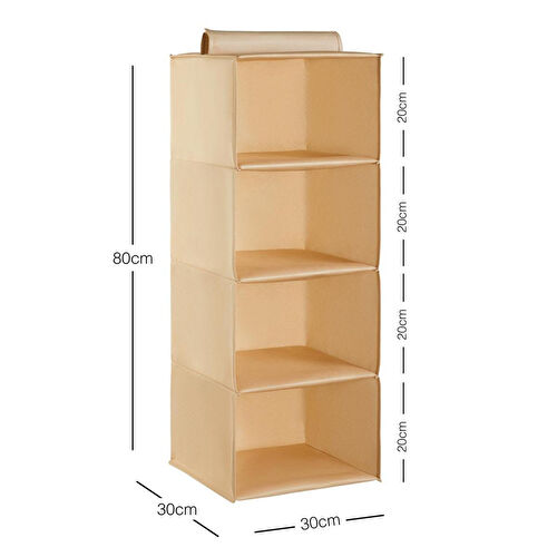 Ocean Home Textile 4 Katlı Bej Balıksırtı Dolap İçi Düzenleyici 30 X 30 X 80 Cm