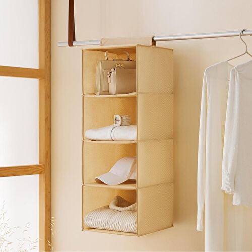 Ocean Home Textile 4 Katlı Bej Balıksırtı Dolap İçi Düzenleyici 30 X 30 X 80 Cm