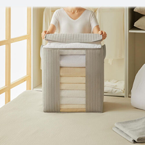 Ocean Home Textile 2'li Pvc Pencereli Gri Renk Kapitone Hurç Set 45 X 30 X 50 Cm