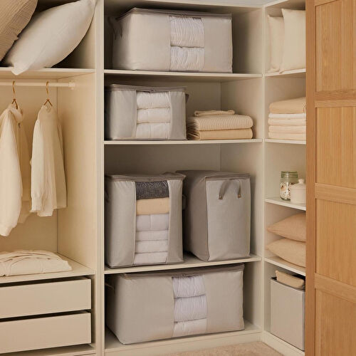 Ocean Home Textile 3'lü Pvc Pencereli Stuff & Things Gri Çizgili Hurç Set