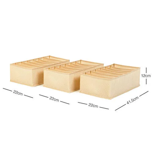 Ocean Home Textile 3'lü 7 Bölmeli Bej Balıksırtı Çekmece Düzenleyici Set