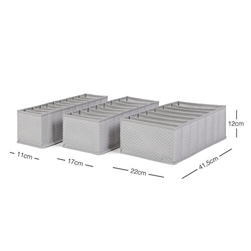 Ocean Home Textile 3'lü Bölmeli Gri Balıksırtı Çekmece Düzenleyici Set