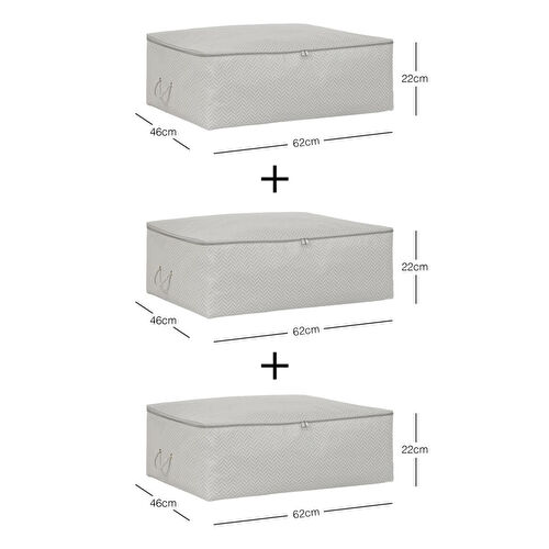 Ocean Home Textile 3'lü Büyük Boy Gri Balıksırtı Baza Altı Hurç Set 62 X 46 X 22 Cm