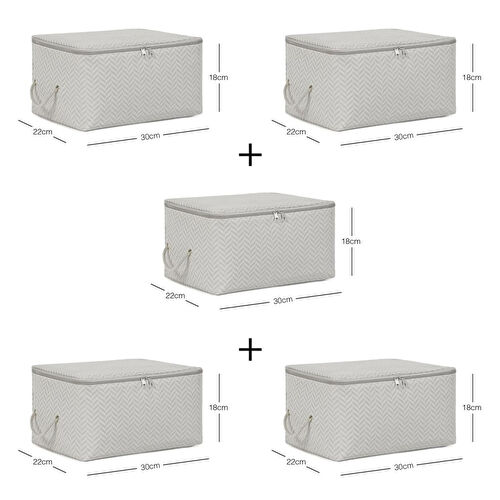 Ocean Home Textile 5'li Küçük Boy Gri Balıksırtı Hurç Set 30 X 22 X 18 Cm