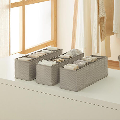 Ocean Home Textile 3'lü 10 Bölmeli Gri Balıksırtı Çekmece Düzenleyici Set