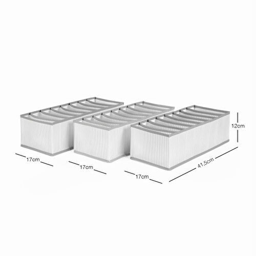 Ocean Home Textile 3'lü 8 Bölmeli Gri Çizgili Çekmece İçi Düzenleyici Set