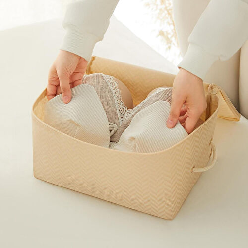 Ocean Home Textile 4'lü Bej Balıksırtı Hurç Set 2 Adet 30 X 22 X 18 / 2 Adet 52 X 28 X 21 Cm