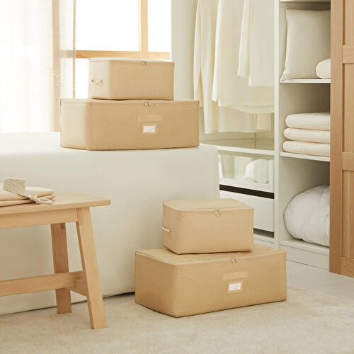 Ocean Home Textile 4'lü Bej Balıksırtı Hurç Set 2 Adet 30 X 22 X 18 / 2 Adet 52 X 28 X 21 Cm