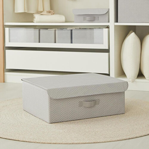 Ocean Home Textile Gri Balıksırtı Kapaklı Kutu 48 X 40 X 19 Cm