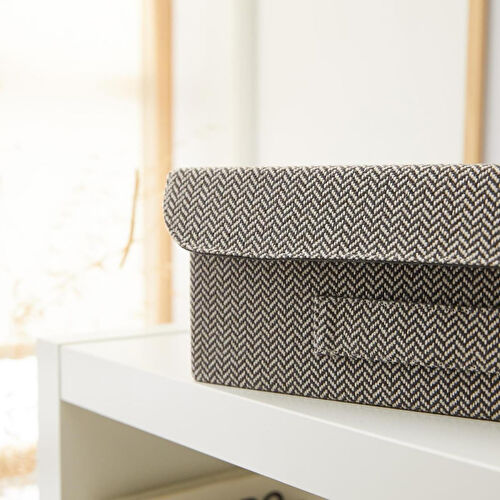 Ocean Home Textile Çekmece İçi Antrasit Renk Dokulu Kumaş Kapaklı Kutu 30 X 23 X 11 Cm