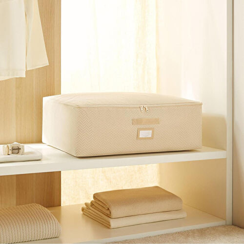 Ocean Home Textile Büyük Boy Bej Balıksırtı Baza Altı Hurç 62 X 46 X 22 Cm