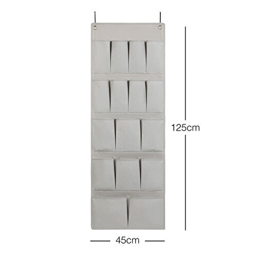 Ocean Home Textile 16 Gözlü Gri Balıksırtı Kapı Arkası Düzenleyici 45 X 125 Cm