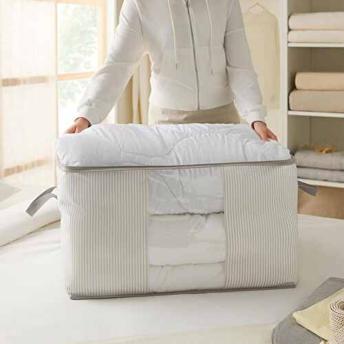 Ocean Home Textile Büyük Boy Pvc Pencereli Gri Çizgili Stuff & Things Hurç 60 X 43 X 35 Cm