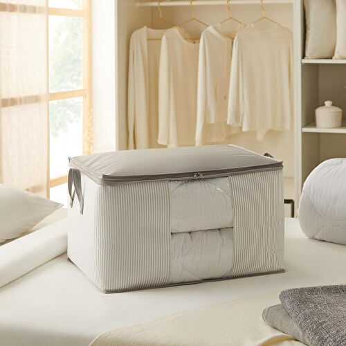 Ocean Home Textile Büyük Boy Pvc Pencereli Gri Çizgili Stuff & Things Hurç 60 X 43 X 35 Cm